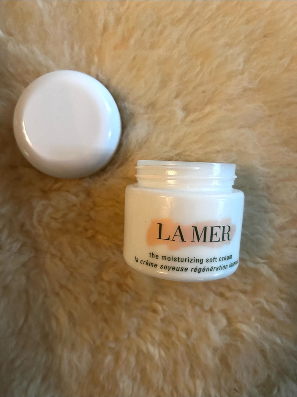 La Mer EMPTY 2oz. luxury iconic white glass jar.